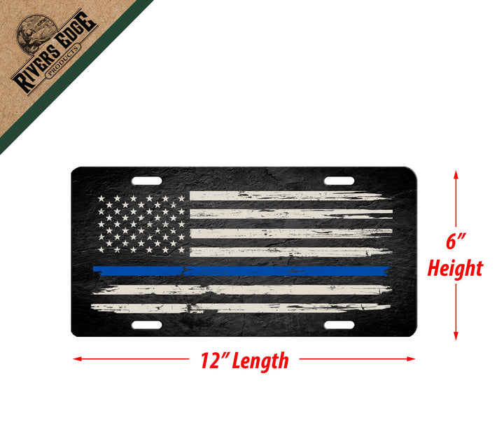 Vanity License Plate 12in x 6in - Thin Blue Line Flag