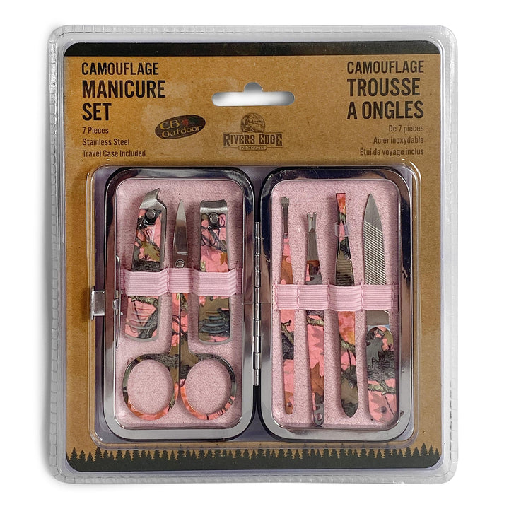 Manicure Set, 7-Piece Travel Size, Pink Camouflage