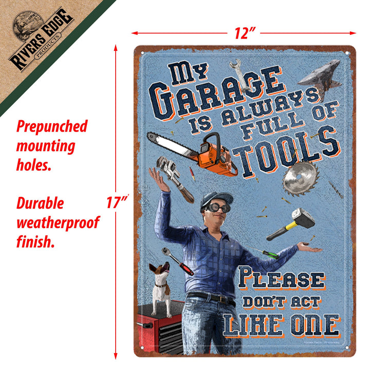 Metal Tin Signs, Funny, Vintage, Personalized 12-Inch x 17-Inch - Garage Tools