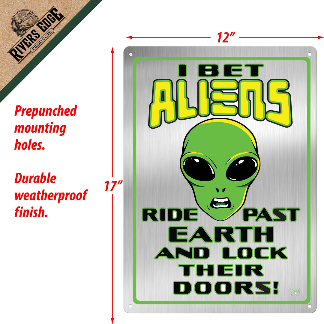 Metal Tin Signs, Funny, Vintage, Personalized 12-Inch x 17-Inch - Aliens Lock Doors