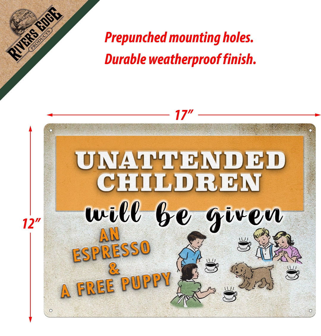 Metal Tin Signs, Funny, Vintage, Personalized 12-Inch x 17-Inch - Unattended Children