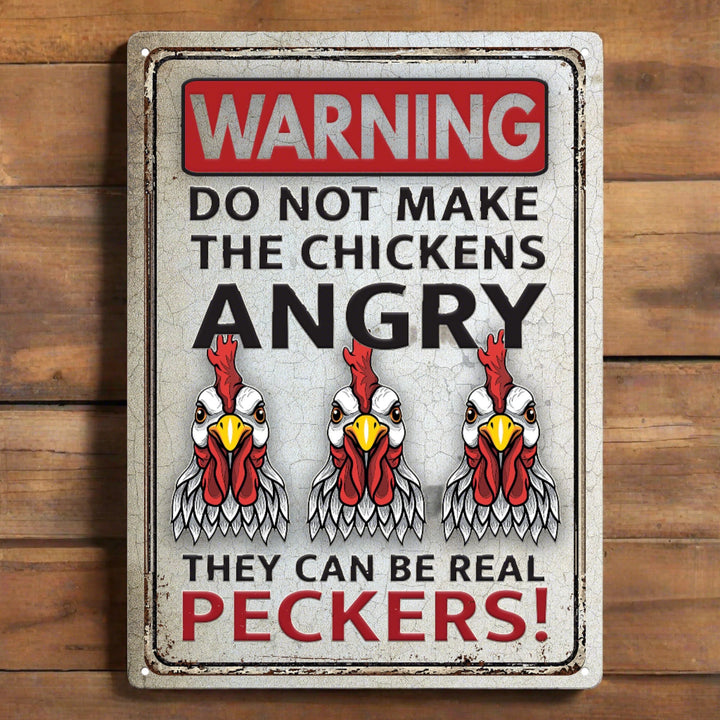 Metal Tin Signs, Funny, Vintage, Personalized 12-Inch x 17-Inch - Do Not Make Chickens Angry