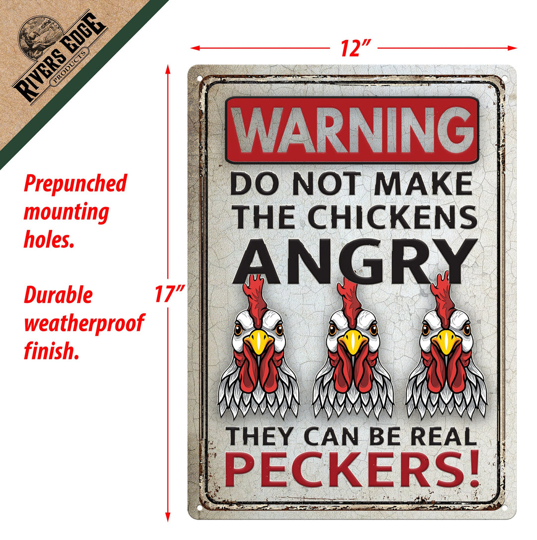 Metal Tin Signs, Funny, Vintage, Personalized 12-Inch x 17-Inch - Do Not Make Chickens Angry