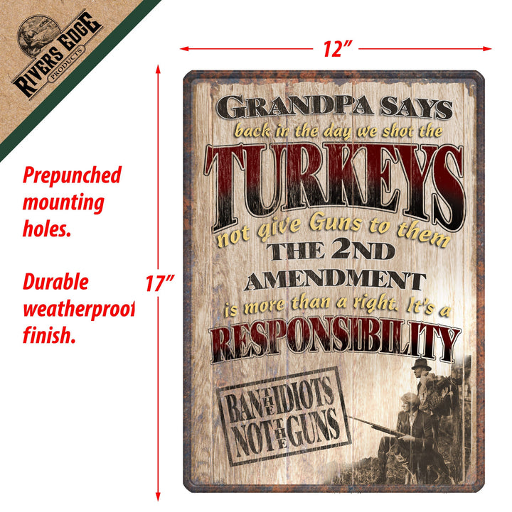 Metal Tin Signs, Funny, Vintage, Personalized 12-Inch x 17-Inch - Grandpa Says Ban Idiots Not Guns