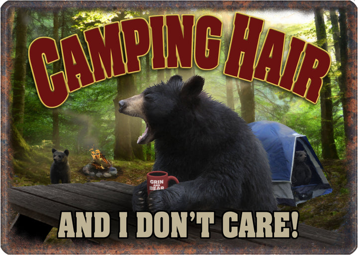 Metal Tin Signs, Funny, Vintage, Personalized 12-Inch x 17-Inch - Camping Hair and I Don't Care