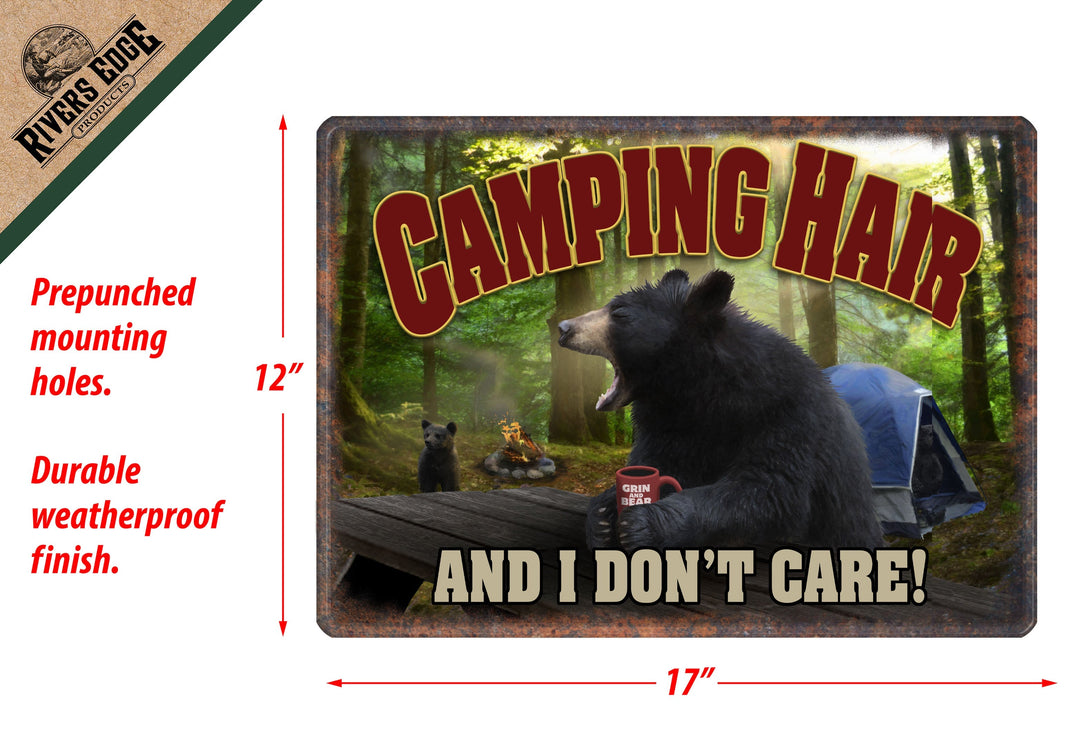 Metal Tin Signs, Funny, Vintage, Personalized 12-Inch x 17-Inch - Camping Hair and I Don't Care