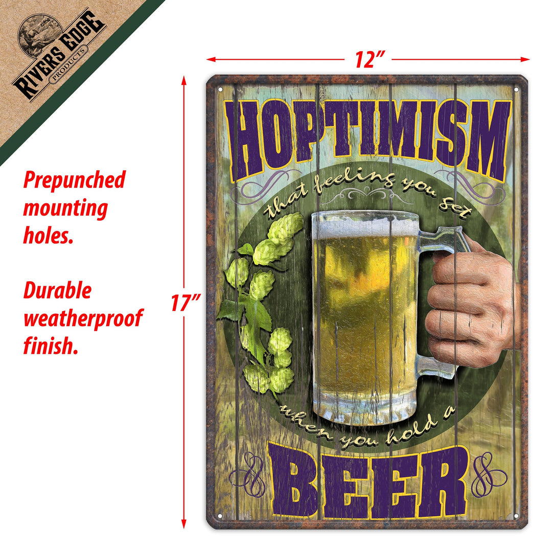 Metal Tin Signs, Funny, Vintage, Personalized 12-Inch x 17-Inch - Hoptimism Beer