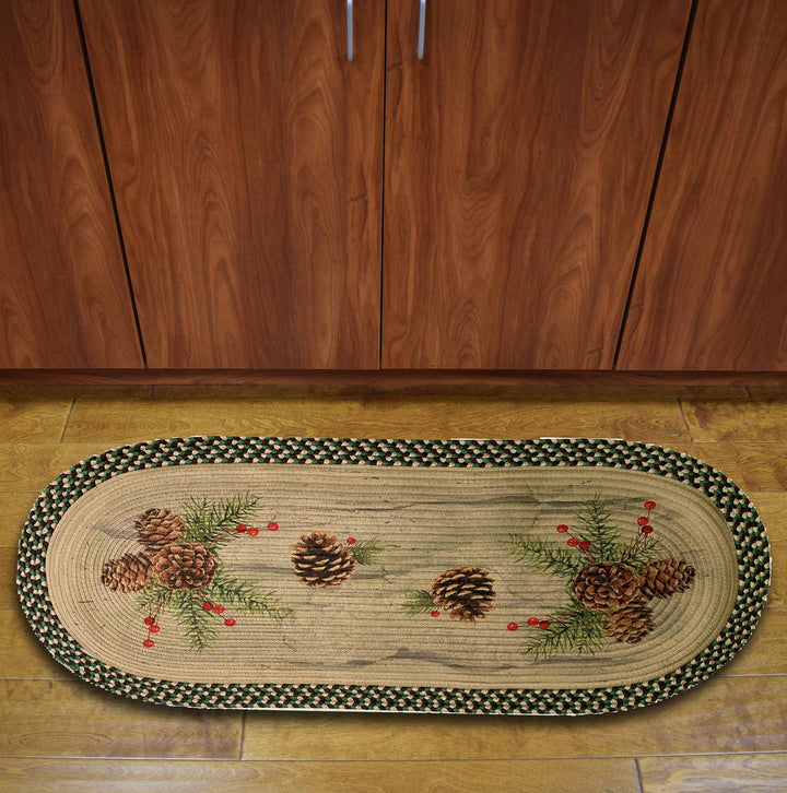 Braided Rug 48-inch Oval - Pine Cone and Berries