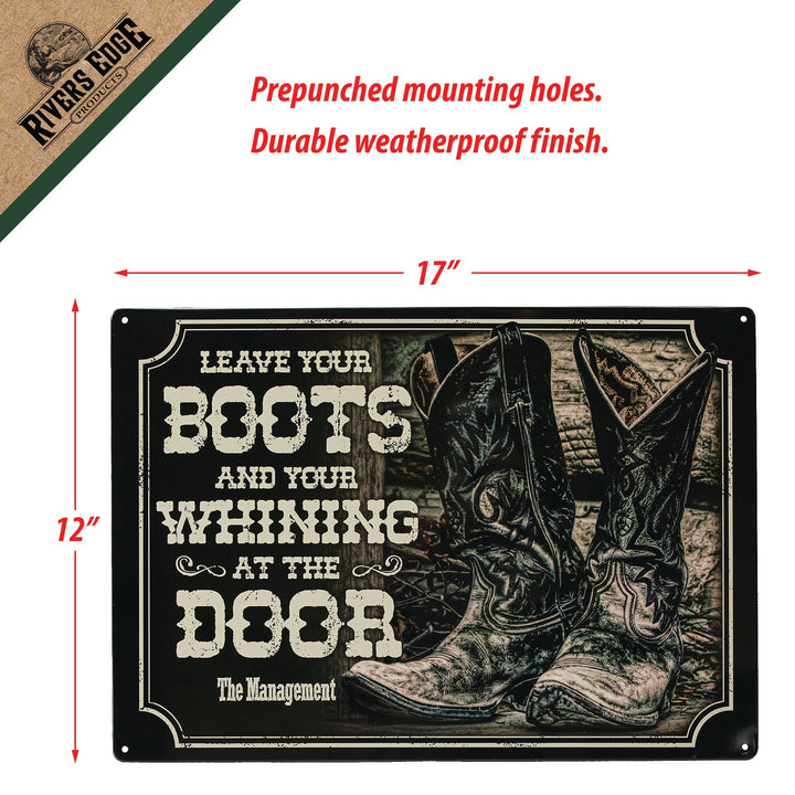 Metal Tin Signs, Funny, Vintage, Personalized 12-Inch x 17-Inch - Boots and Whining at Door