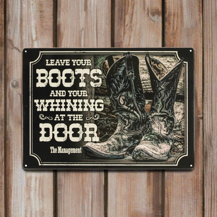 Metal Tin Signs, Funny, Vintage, Personalized 12-Inch x 17-Inch - Boots and Whining at Door