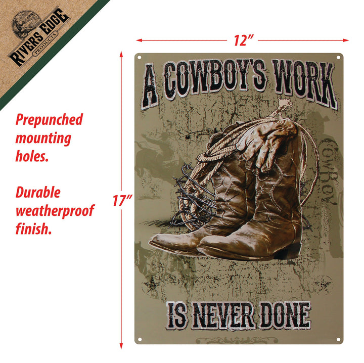 Metal Tin Signs, Funny, Vintage, Personalized 12-Inch x 17-Inch - Cowboys Work