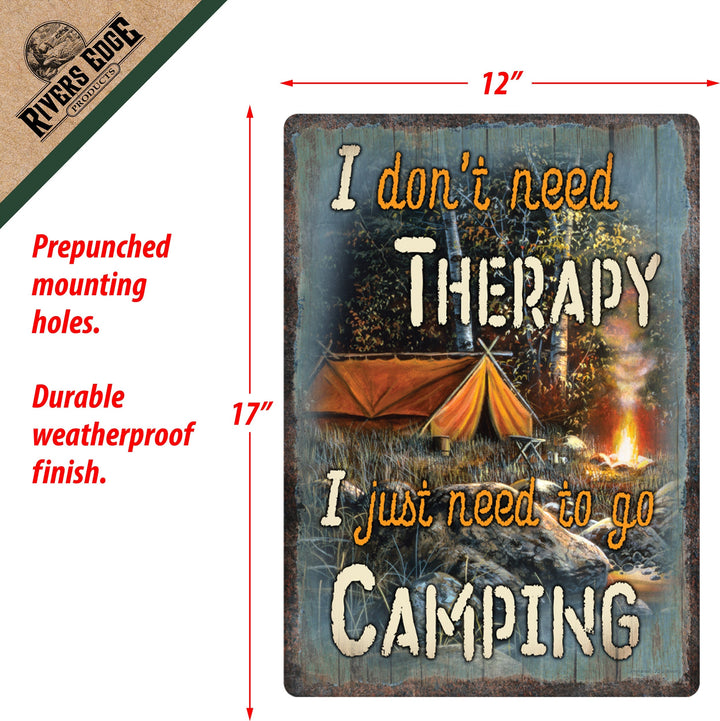 Metal Tin Signs, Funny, Vintage, Personalized 12-Inch x 17-Inch - Therapy Camping