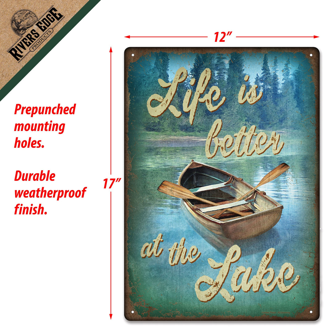 Metal Tin Signs, Funny, Vintage, Personalized 12-Inch x 17-Inch - Life Better Lake