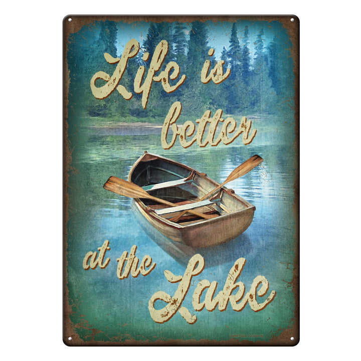 Metal Tin Signs, Funny, Vintage, Personalized 12-Inch x 17-Inch - Life Better Lake