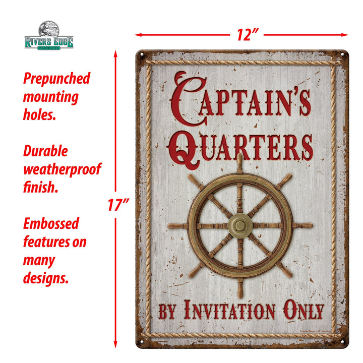 Metal Tin Signs, Funny, Vintage, Personalized 12-Inch x 17-Inch - Captain's Quarters