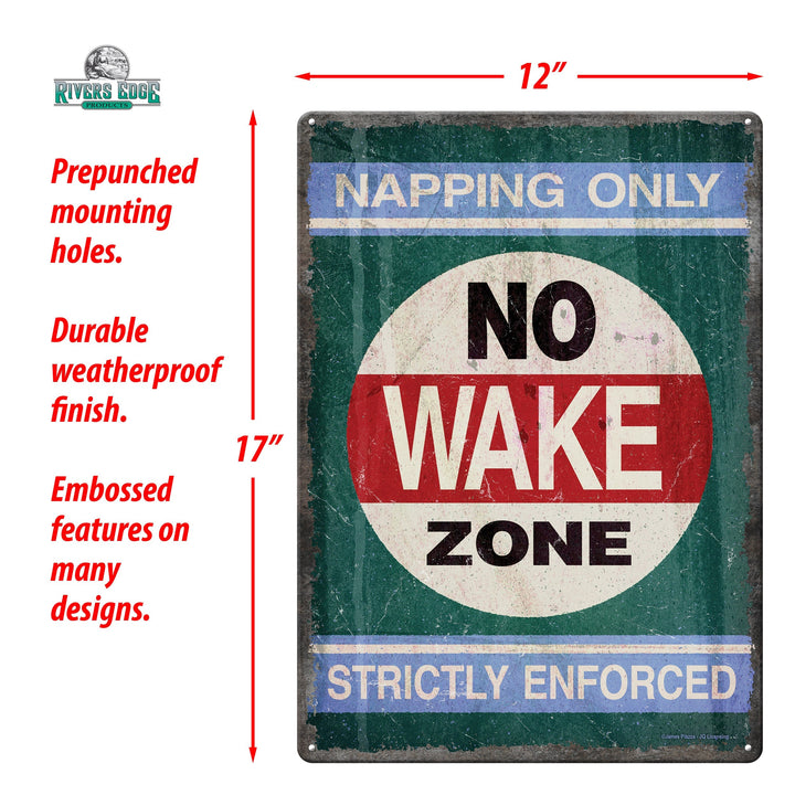 Metal Tin Signs, Funny, Vintage, Personalized 12-Inch x 17-Inch - No Wake Zone