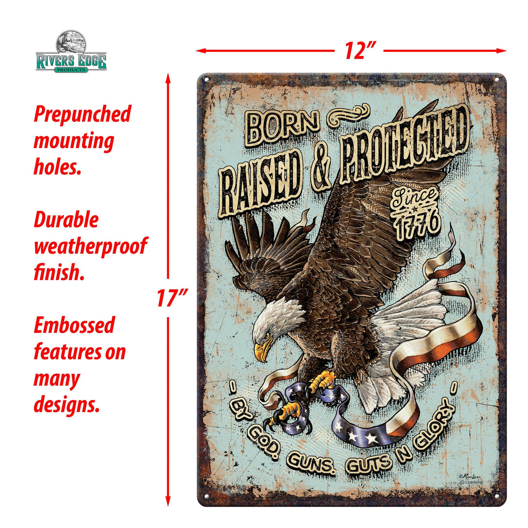 Metal Tin Signs, Funny, Vintage, Personalized 12-Inch x 17-Inch - Born Raised and Protect