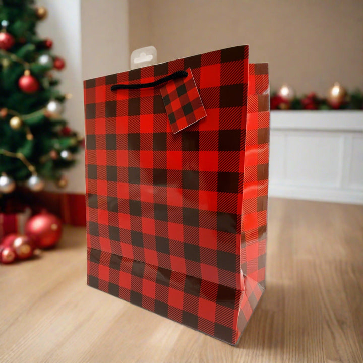 Gift Bag Medium with Tissue Paper - Red Buffalo Check