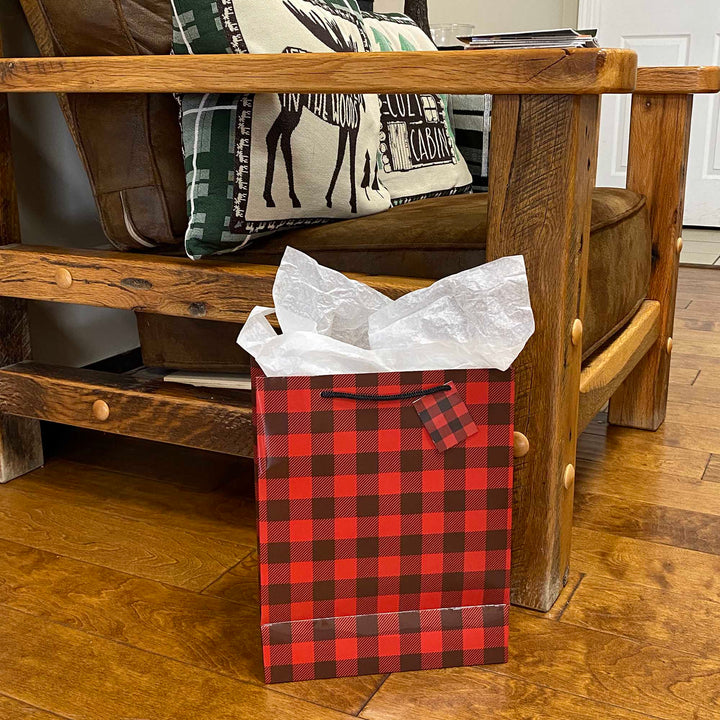 Gift Bag Medium with Tissue Paper - Red Buffalo Check