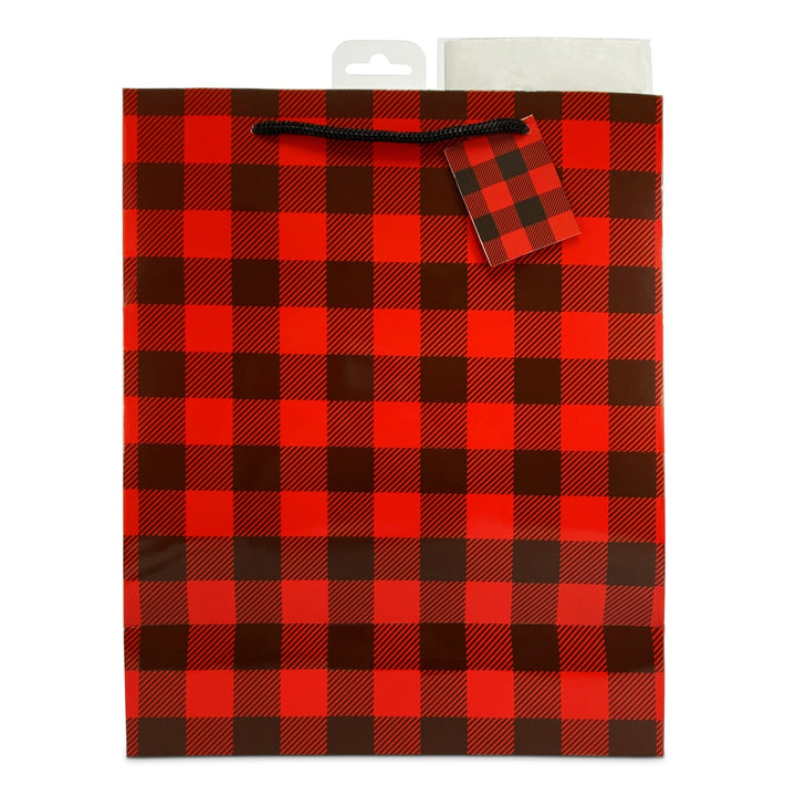 Gift Bag Medium with Tissue Paper - Red Buffalo Check