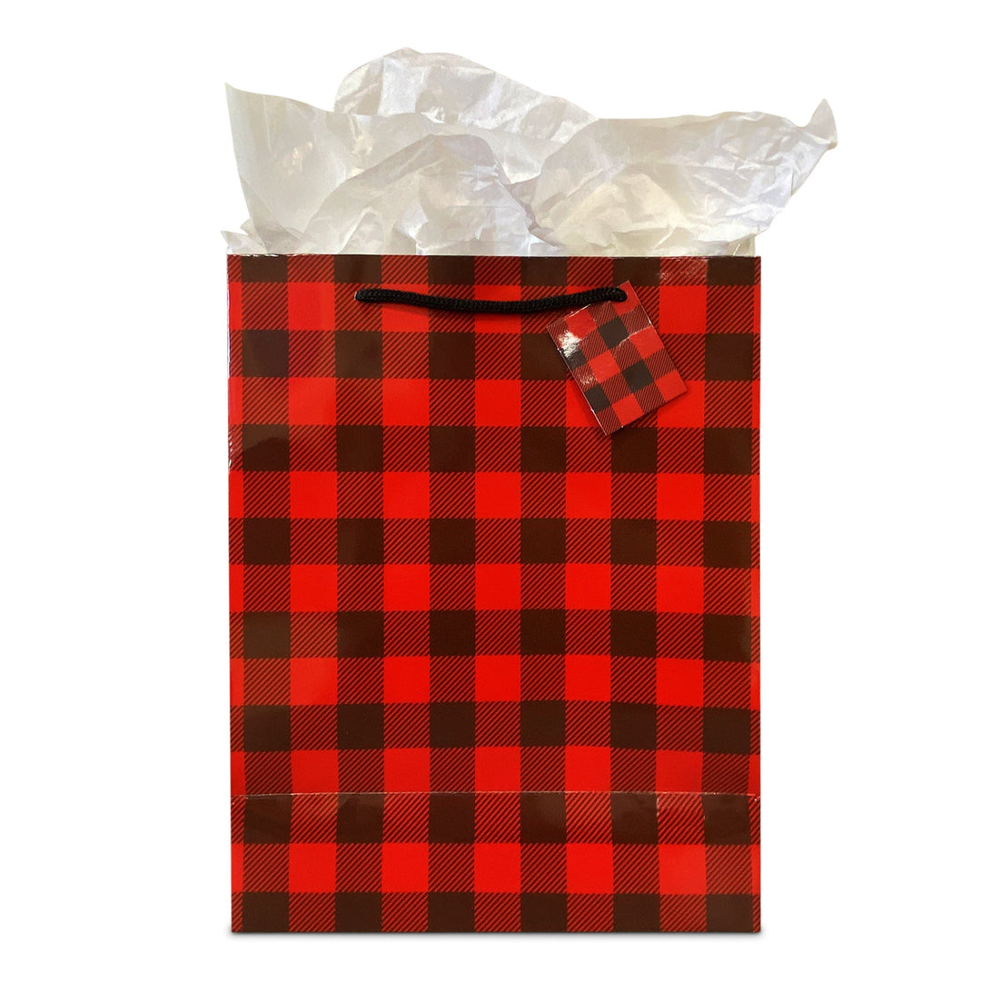 Gift Bag Medium with Tissue Paper - Red Buffalo Check