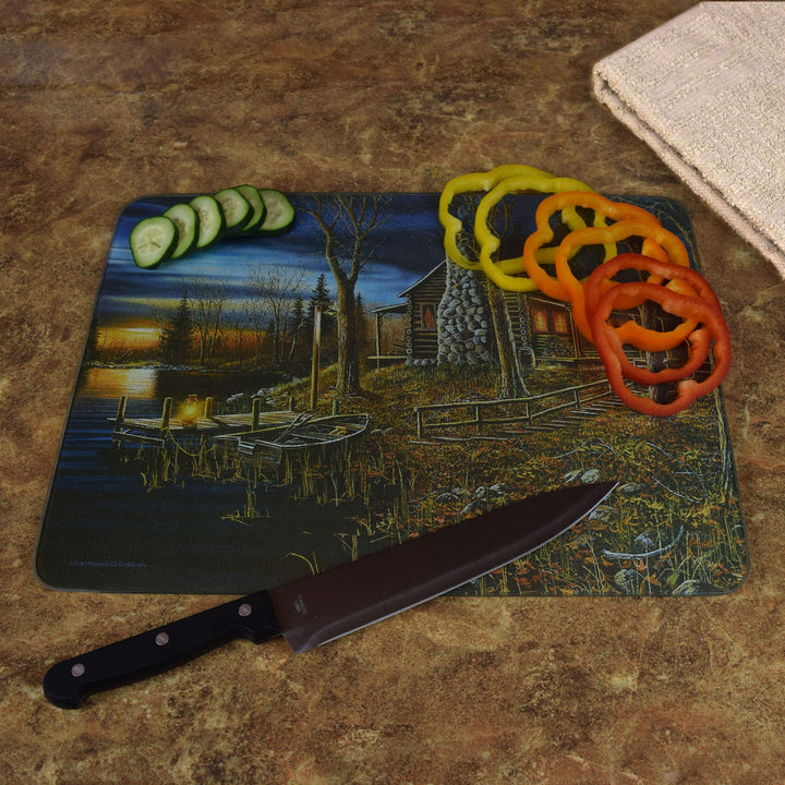 Cutting Board 12in x 16in - Cabin Scene